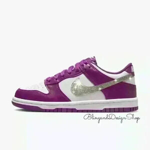 Girls Bling Nike Dunk Low Big Kids Purple Sneaker Shoes Customized with Crystals